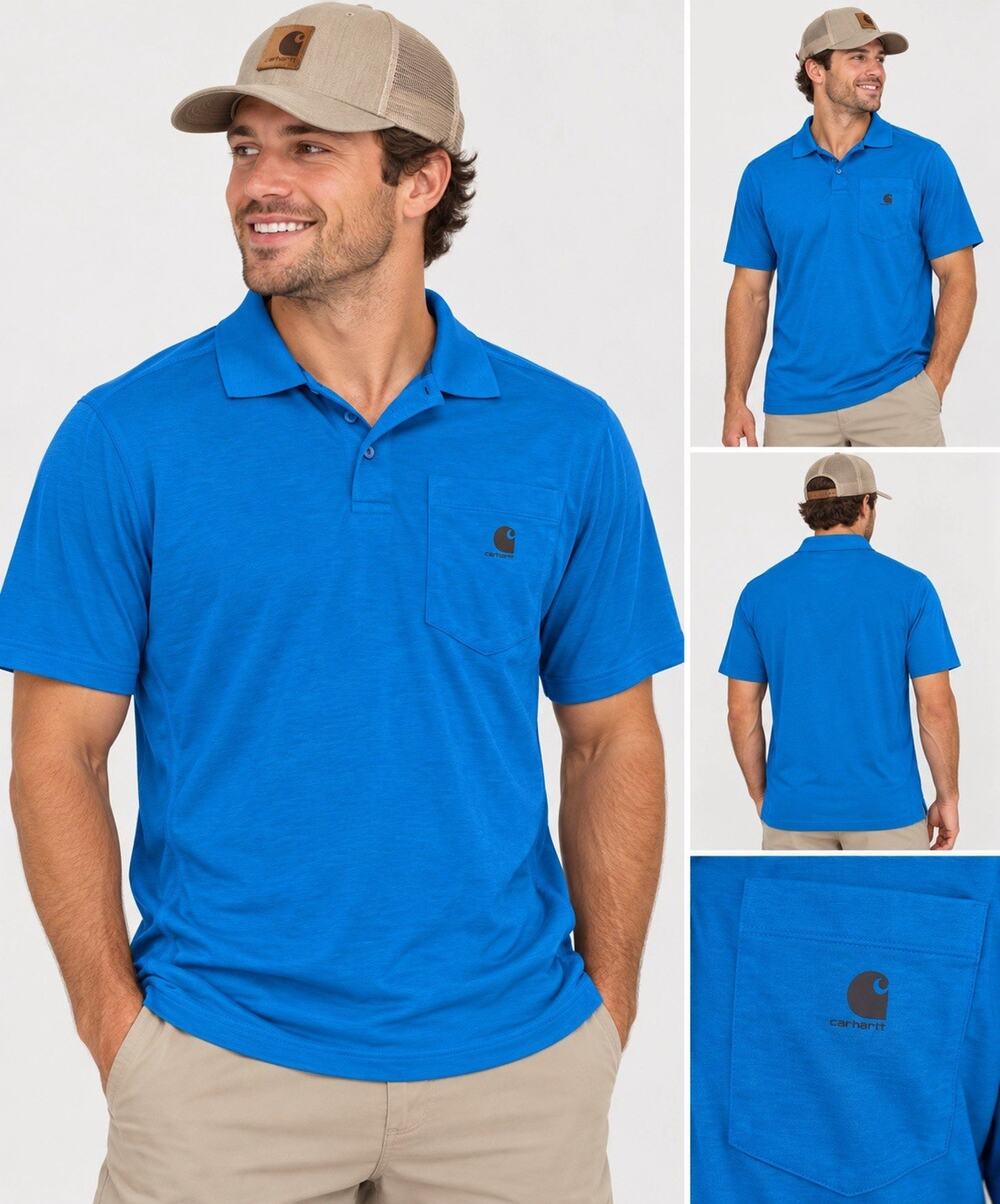 Carhartt Men’s L Blue Relaxed Fit Solid Short Sleeve Pocket Logo Polo Shirt